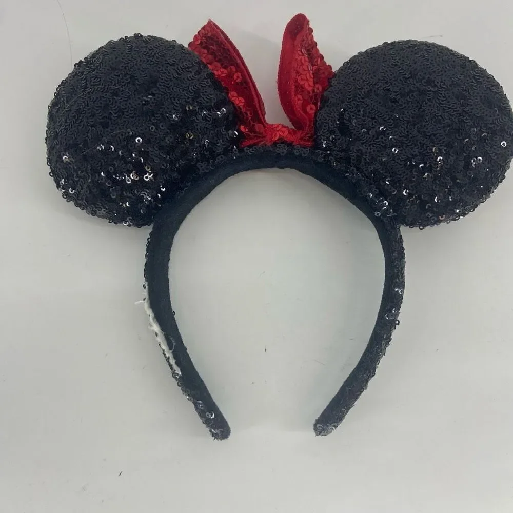Disney Girls Black & Red Minnie Mouse Ear Hat Sequined Headband